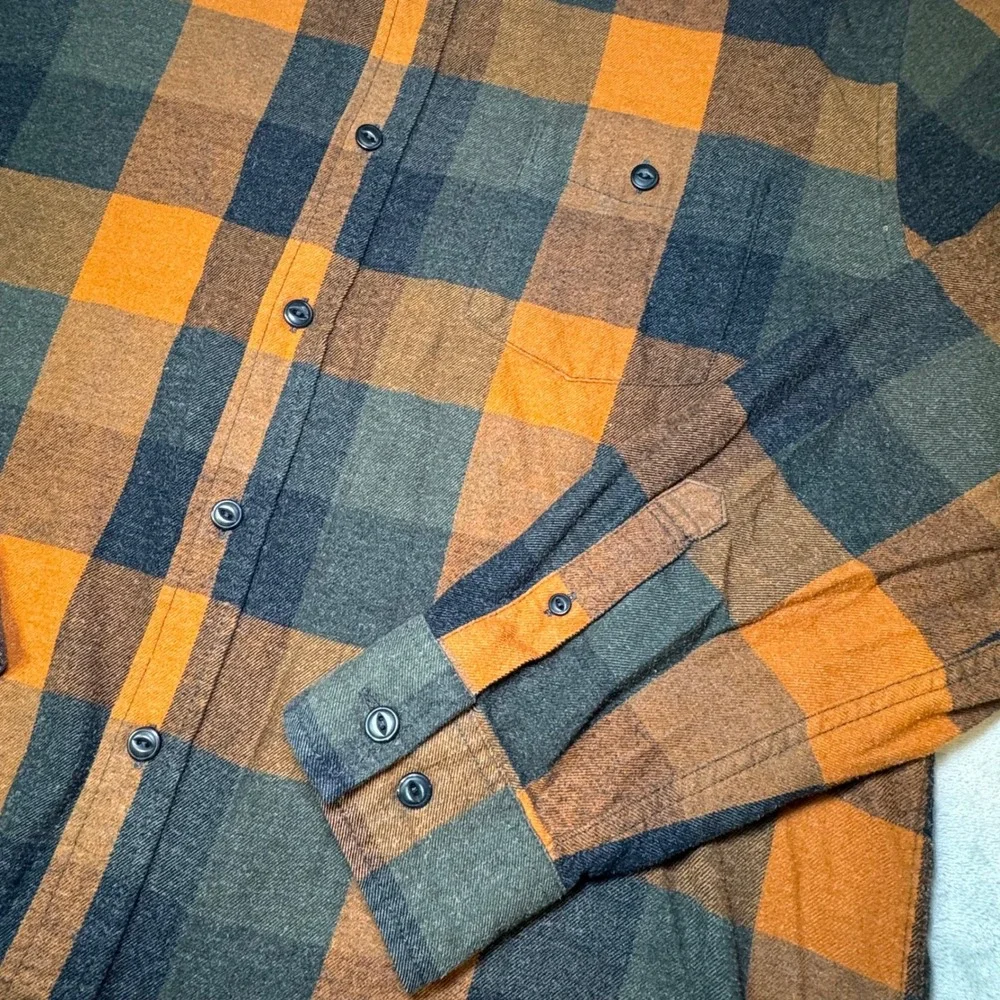 Weatherproof Vintage Men's Plaid Flannel Button Up Shirt Orange Gray Size XL EUC